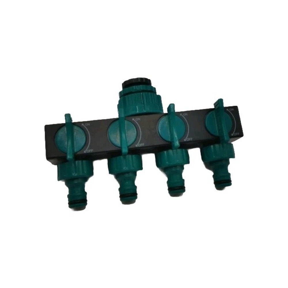 Thrifco 8429950‎ 4-Way Garden Hose Manifold with Shut-Off Valves - Plastic